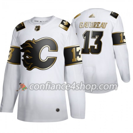Adidas Maillot de Hockey Calgary Flames Johnny Gaudreau 13 Adidas 2019-20 Golden Edition Blanc Authentic - Homme